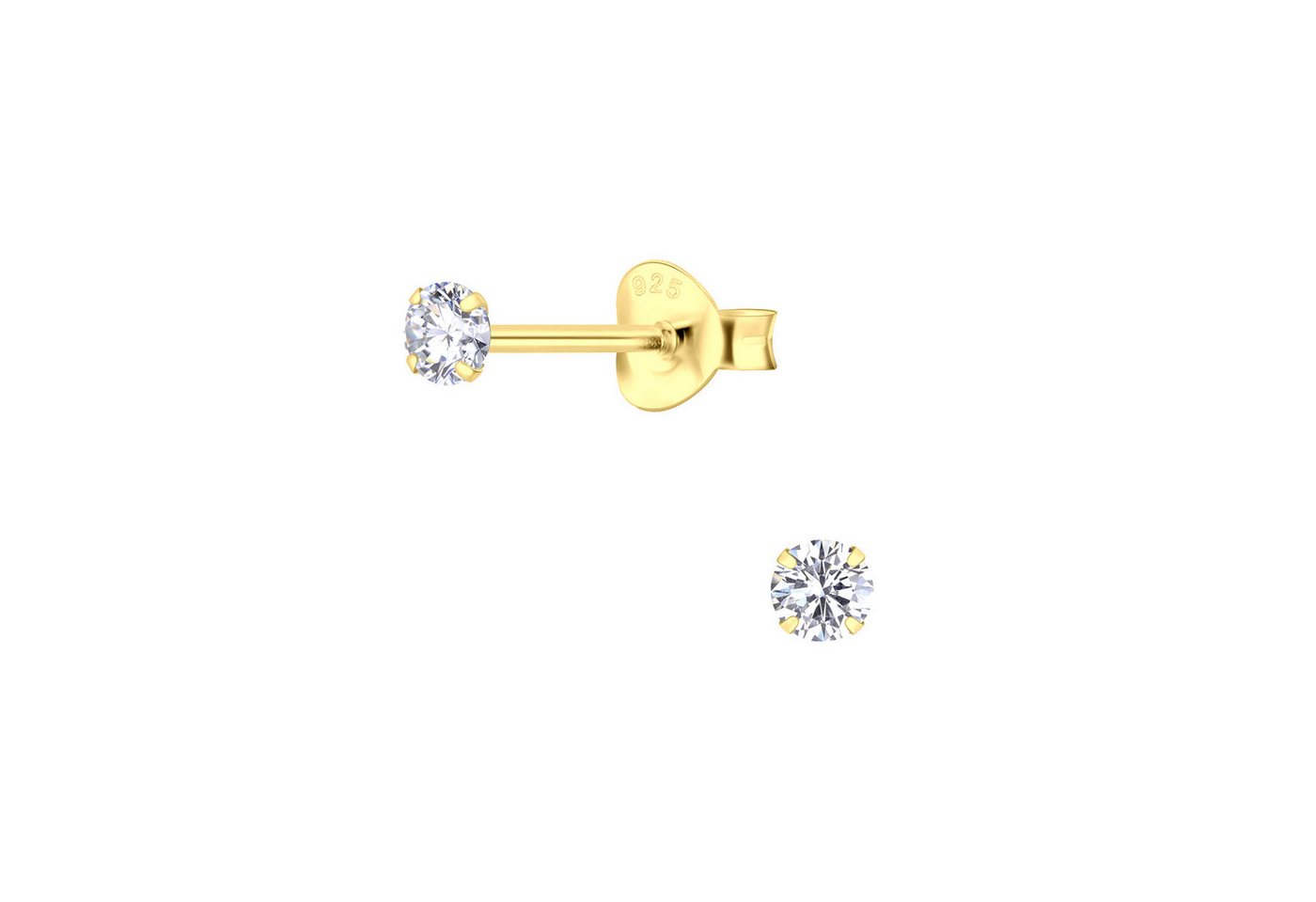 ALEXANDER YORK Paar Ohrstecker ROUND ZIRCONIA 3 mm in Gold, 2-tlg., 925 Sterling Silber von ALEXANDER YORK