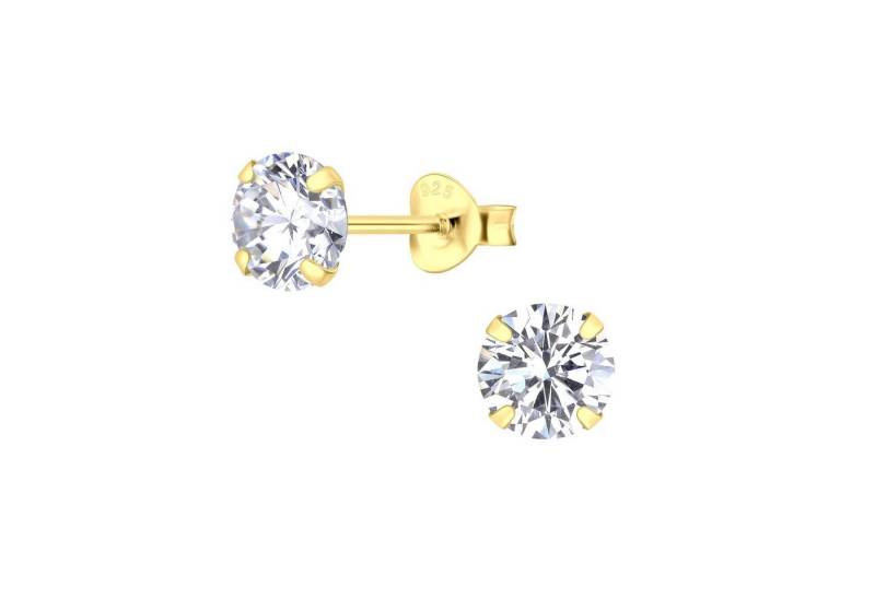 ALEXANDER YORK Paar Ohrstecker ROUND ZIRCONIA 7 mm in Gold, 2-tlg., 925 Sterling Silber von ALEXANDER YORK