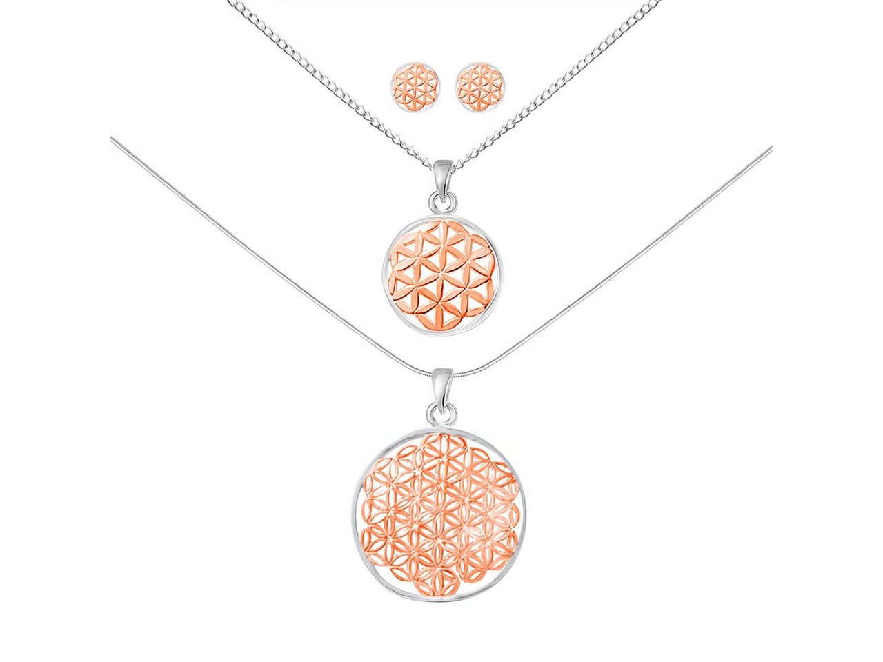 ALEXANDER YORK Schmuckset FLOWER OF LIFE in Roségold, 6-tlg. (Kette mit Anhänger, Ohrstecker), 925 Sterling Silber von ALEXANDER YORK