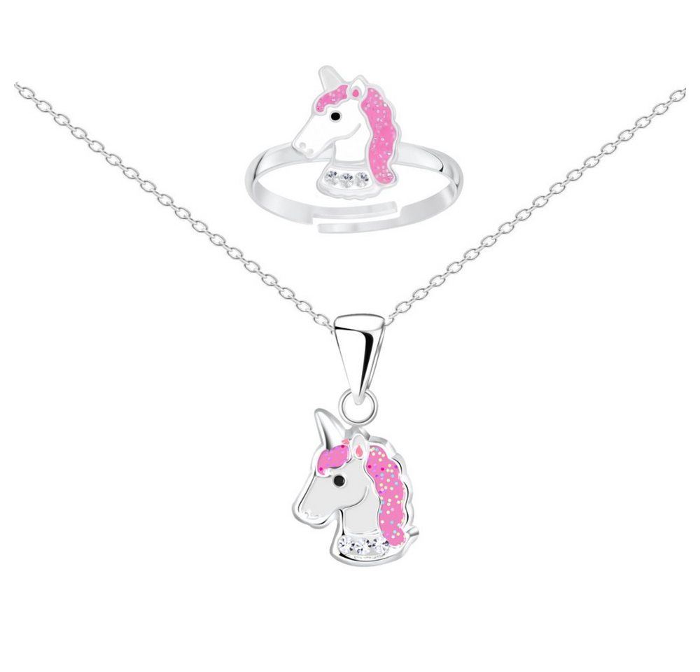 ALEXANDER YORK Schmuckset Kette mit Anhänger + Ring Einhorn Kristall weiß (Schmuckset), 925 Sterling Silber von ALEXANDER YORK