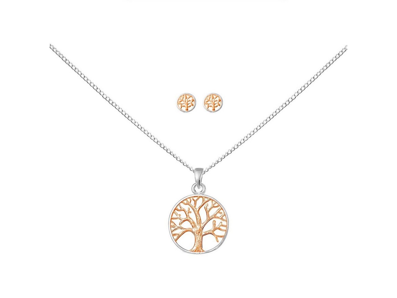 ALEXANDER YORK Schmuckset TREE OF LIFE LEBENSBAUM rosé, 4-tlg. (Kette mit Anhänger, Ohrstecker), 925 Sterling Silber, 750 Roségold-Vergoldung von ALEXANDER YORK