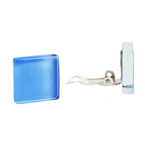 ALEXASCHA® Quadratische Clip Ohrringe mit bunten Steinen â€¢ Minimalistische Ohrclips Damen â€¢ Geometrischer Glasschmuck farbenfroh â€¢ 15mm x 15mm x 3mm (Azurblau) von ALEXASCHA