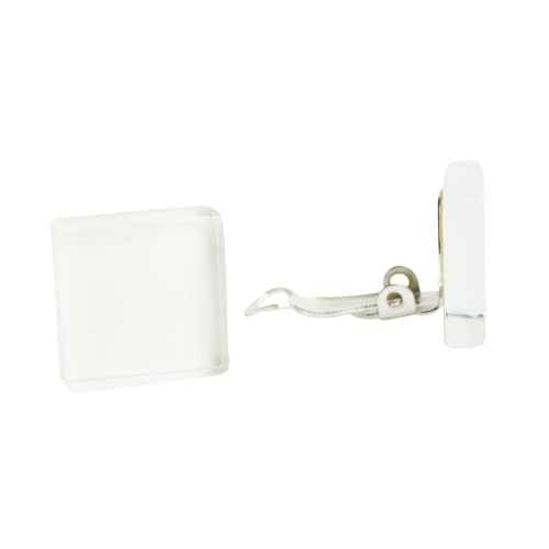 ALEXASCHA® Quadratische Clip Ohrringe mit bunten Steinen â€¢ Minimalistische Ohrclips Damen â€¢ Geometrischer Glasschmuck farbenfroh â€¢ 15mm x 15mm x 3mm (SchneeweiÃŸ) von ALEXASCHA