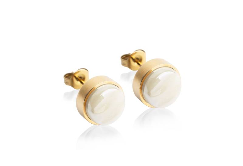 ALEXASCHA Paar Ohrstecker mit Ohrklemme Edelstahl Ohrstecker mit Stein • Perlmuttoptik • 8mm von ALEXASCHA