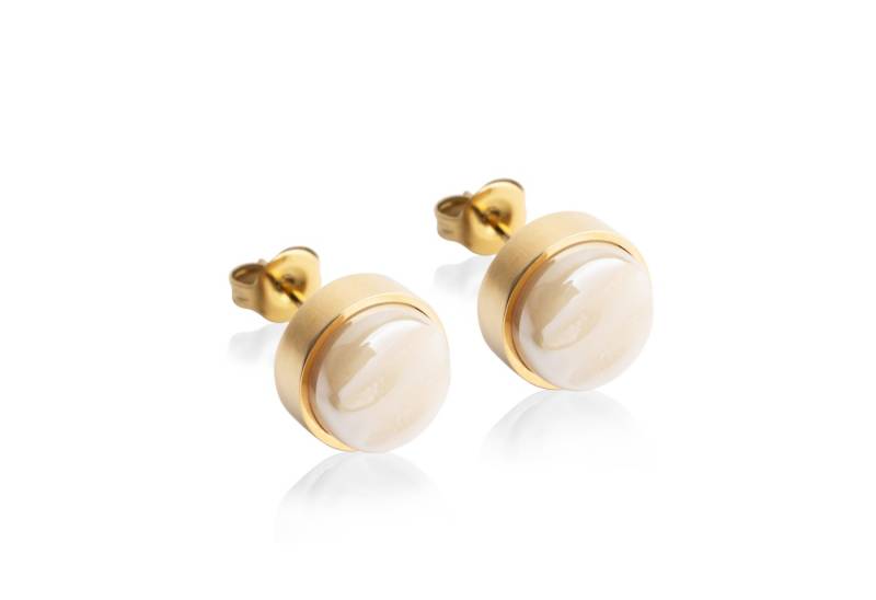 ALEXASCHA Paar Ohrstecker mit Ohrklemme Edelstahl Ohrstecker mit Stein • Perlmuttoptik • 8mm von ALEXASCHA