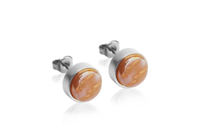 ALEXASCHA Paar Ohrstecker mit Ohrklemme Edelstahl Ohrstecker mit Stein • Perlmuttoptik • 8mm von ALEXASCHA