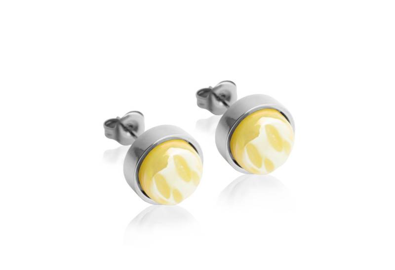 ALEXASCHA Paar Ohrstecker mit Ohrklemme Edelstahl Ohrstecker mit Stein • Perlmuttoptik • 8mm von ALEXASCHA