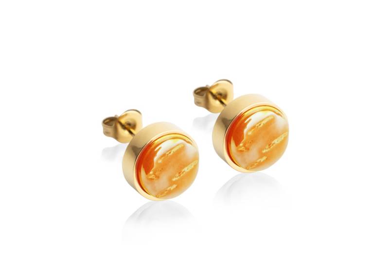 ALEXASCHA Paar Ohrstecker mit Ohrklemme Edelstahl Ohrstecker mit Stein • Perlmuttoptik • 8mm von ALEXASCHA