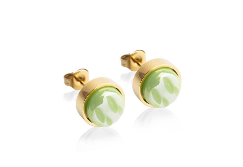 ALEXASCHA Paar Ohrstecker mit Ohrklemme Edelstahl Ohrstecker mit Stein • Perlmuttoptik • 8mm von ALEXASCHA