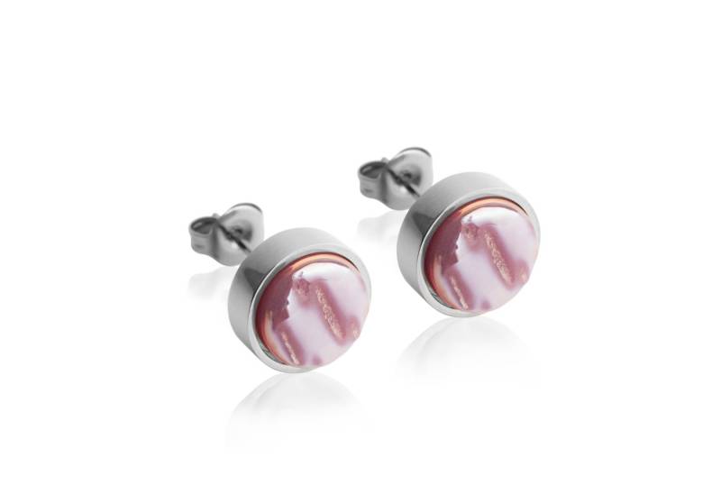 ALEXASCHA Paar Ohrstecker mit Ohrklemme Edelstahl Ohrstecker mit Stein • Perlmuttoptik • 8mm von ALEXASCHA