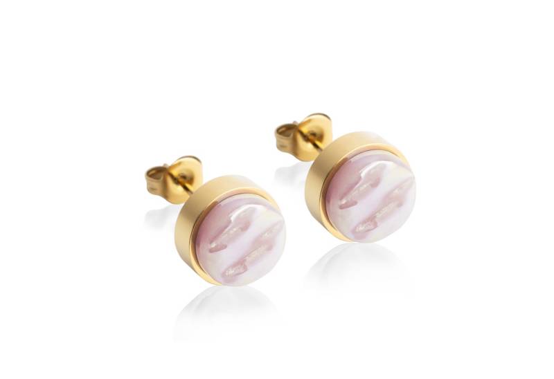 ALEXASCHA Paar Ohrstecker mit Ohrklemme Edelstahl Ohrstecker mit Stein • Perlmuttoptik • 8mm von ALEXASCHA