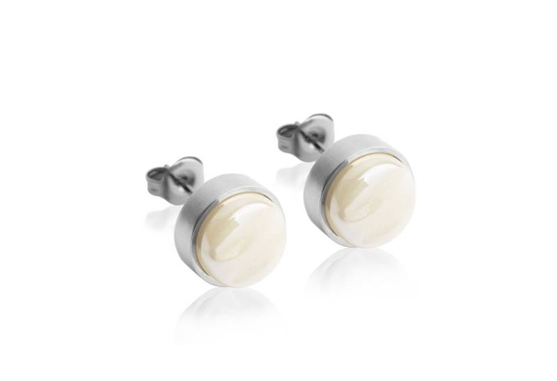 ALEXASCHA Paar Ohrstecker mit Ohrklemme Edelstahl Ohrstecker mit Stein • Perlmuttoptik • 8mm von ALEXASCHA