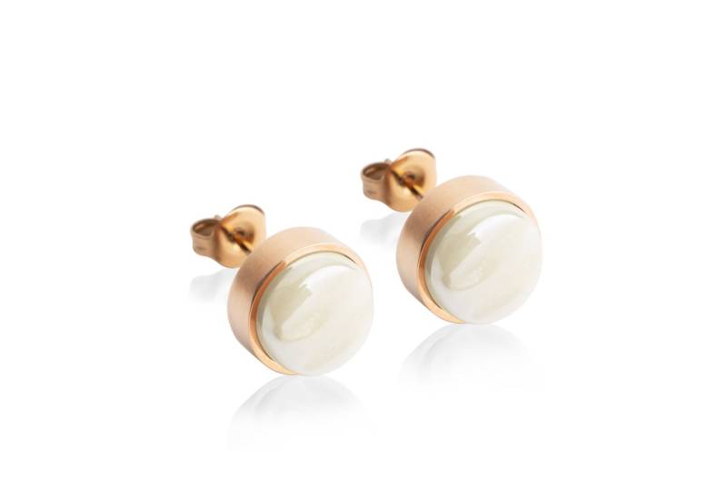 ALEXASCHA Paar Ohrstecker mit Ohrklemme Edelstahl Ohrstecker mit Stein • Perlmuttoptik • 8mm von ALEXASCHA