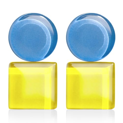 Geometrische Clip Ohrringe ohne Ohrlöcher • Bauhaus Design Ohrclips in 16 Farbvarianten • Statement Schmuck aus Glas • nachhaltig & handgemacht • 30x15x4mm (Azurblau & Zitronengelb) von ALEXASCHA