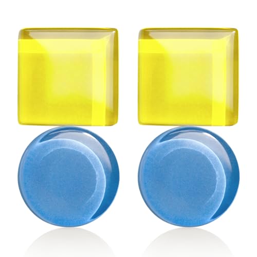 Geometrische Statement Ohrringe Damen • Bauhaus Design Ohrstecker in 16 Farbvarianten • Nachhaltiger Schmuck aus Glas • hypoallergen & handgemacht • 30x15x4mm (Zitronengelb & Azurblau) von ALEXASCHA