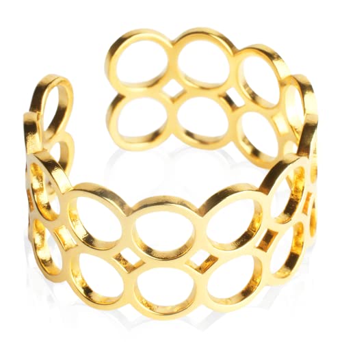 Offener Statement Ring Damen • Chunky Cuff Ring gold • Edelstahl Schmuck mit geometrischem Design • verstellbar ab Größe 60 (Ø 19 mm) von ALEXASCHA