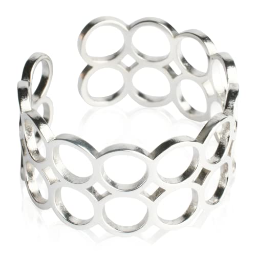Offener Statement Ring Damen • Chunky Cuff Ring silber • Edelstahl Schmuck mit geometrischem Design • verstellbar ab Größe 60 (Ø 19 mm) von ALEXASCHA