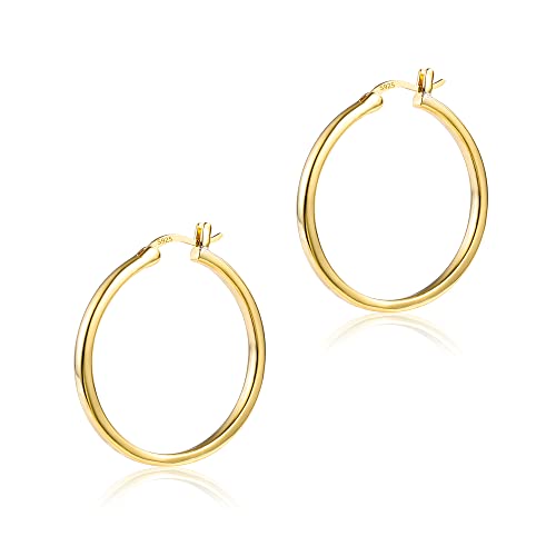 ALEXCRAFT Creolen Gold Große 14K Ohrringe Gold Große Goldene Ohrringe Damen Hypoallergen Gold Hoop Earrings (30 mm) von ALEXCRAFT