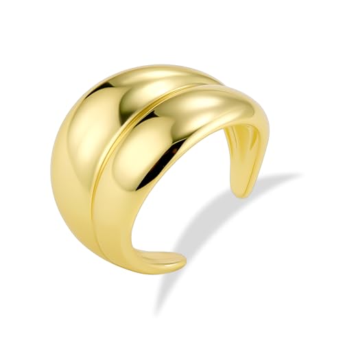 2in1 Gold Ringe für Damen, 14K Vergoldet Doppel Stapelbare Ring Gold Verstellbare Offen Klobig Chunky Breit Dick Groß Glatter Kuppel Hohl Wassertropfen Daumen Finger Umarmen Ringe Damen Herren Frauen von ALEXCRAFT