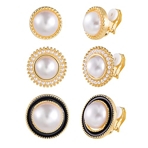 ALEXCRAFT Pearl Clip Ohrringe für Damen Mädchen 14K Gold Ohrclips Damen Ohne Ohrlöcher Clip On Earrings Gold 3 Paar von ALEXCRAFT