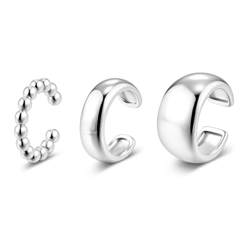 3 Paar Stapelbar Ohrclips Chunky Silber 925 Set Damen, Multipack Klobige Ohrringe Kleine Ear Cuff Ohrstecker mit Glitzer-Ohrringe Creolen Multipack SilberOhrringe Schmuckgeschenke von ALEXCRAFT