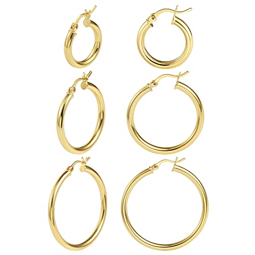 ALEXCRAFT Ohrringe Creolen Silber 925 Gold Hypoallergen Klein Schlafen Creolen Ohrringe Set für Damen mit Saphirblauer Schmuckschatulle 3 Paare(20 mm, 30 mm, 40 mm) von ALEXCRAFT