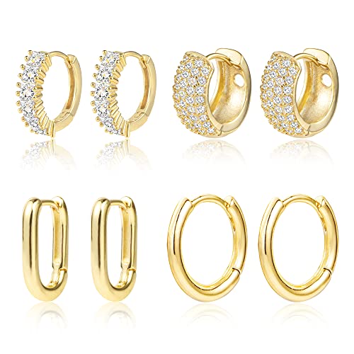 ALEXCRAFT Ohrringe Gold Set Creolen Gold Goldene Ohrringe Damen Ohrringe Silber 925 Ohrringe Set Für Mehrere Ohrlöcher Gold Hoop Earrings 4 Paar von ALEXCRAFT