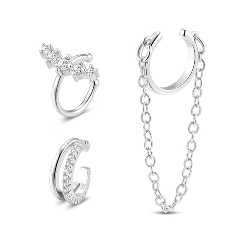 4 Paar Stapelbar Ohrclips Silber 925 Set Damen, ALEXCRAFT Ohrringe Kleine Ear Cuff Ohrstecker mit Zirkonia Stein Glitzer-Ohrringe Creolen Multipack SilberOhrringe für Mehrere Piercings Herren von ALEXCRAFT