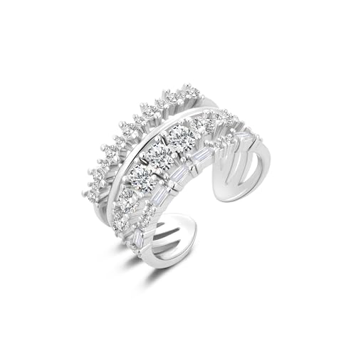 4in1 Zirkonia Ringe Sterling Silber 925 Stapelbar Einfacher Verstellbare Offen Chunky Breit Dick Ring Silber Glänzer Blitz Groß Diamant Zirkonia Verlobungs Eheringe Daumen Finger Ringe Damen Frauen von ALEXCRAFT