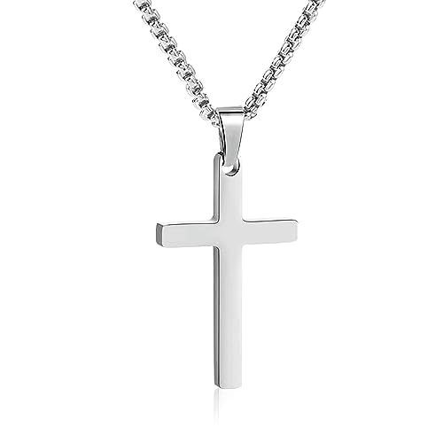 ALEXCRAFT Kreuz Kette Silber Halskette für Herren Damen Cuban Link Chain Panzerkette Hip-Hop Kette Länge(Silber 5mm) von ALEXCRAFT