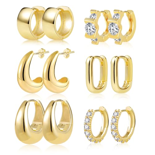 ALEXCRAFT Dicke Creolen Gold Ohrringe Set Klein Damen Chunky Gold Hoop Earrings Ohrringe Set Für Mehrere Ohrlöcher von ALEXCRAFT