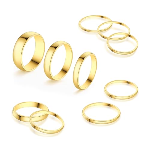 ALEXCRAFT 10 Stück Ringe Edelstahl Damen Gold 18 Karat Vergoldet Ring Set für Frauen Freundin Mama von ALEXCRAFT
