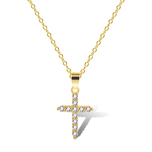 ALEXCRAFT Kreuz Kette Gold Mädchen Cubic Zirkonia Halskette Goldkette Damen mit Kreuz Cross Necklace Geschenk für Frauen Freundin Mama Mädchen von ALEXCRAFT