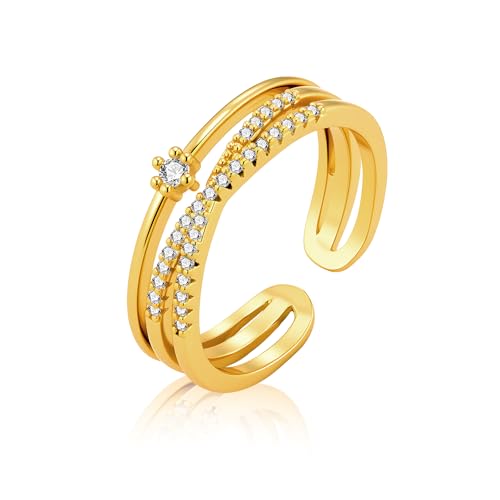 ALEXCRAFT Gold Ringe für Damen, Ring Wickelring verstellbar offen Zirkonia ringe für Frauen Verlobungsring Trauringe Hochzeitsringe Antragsring Ringe Kreuzförmiger Ring mit Mikroeinlage von ALEXCRAFT
