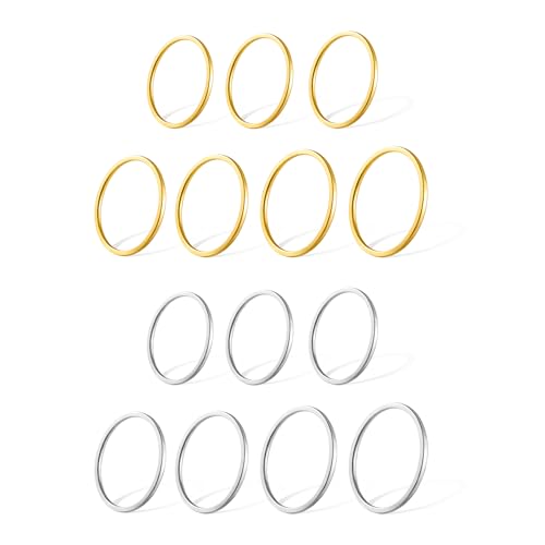 ALEXCRAFT 14 Stück Silber Gold Ringe Set für Damen Edelstahl Knöchelringe Stapelbarer Ring Midi Ringe Minimalistischer Fingerringe Set von ALEXCRAFT