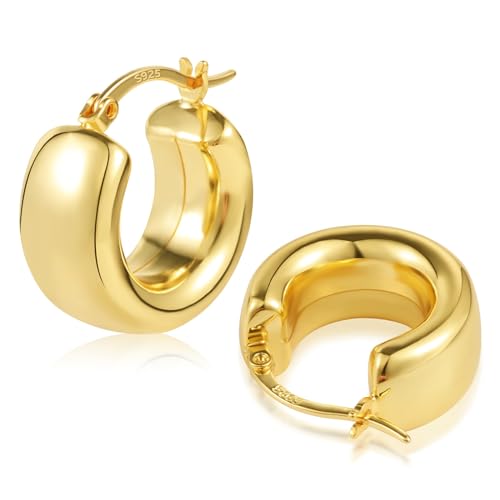 ALEXCRAFT 14K Chunky Ohrringe Gold Creolen Klein Damen Vergoldete Ohrringe Hoop Earrings Geschenk für Frauen Freundin Mama Mädchen von ALEXCRAFT