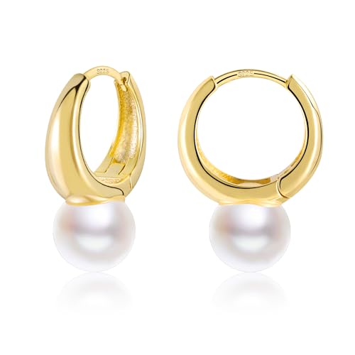 ALEXCRAFT Perlenohrringe Gold 14K Creolen mit Perlen Ohrringe Vergoldet Damen Geschenk für Frauen Freundin Mama Mädchen von ALEXCRAFT