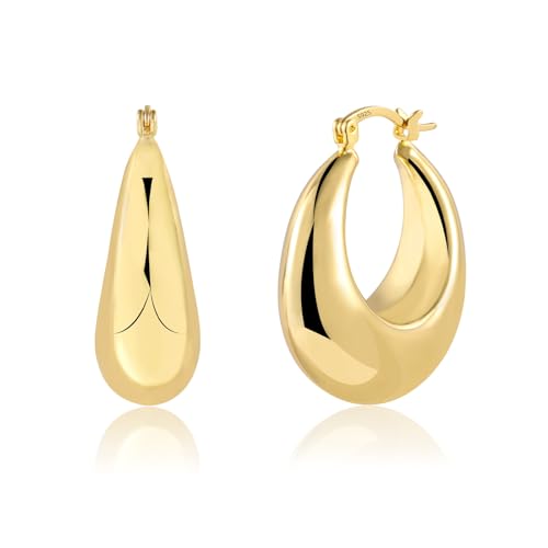 ALEXCRAFT 14K Dick Creolen Gold Goldener Ohrringe Vergoldet für Damen Chunky Hoops Gold Geschenk für Frauen Freundin Mama Mädchen von ALEXCRAFT
