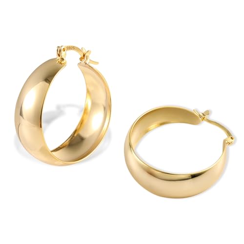 ALEXCRAFT 14K Dick Creolen Gold Große Breit Goldener Ohrringe Vergoldete Geschenk für Frauen Freundin Mama Mädchen von ALEXCRAFT