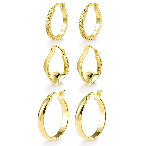 ALEXCRAFT Breit Ohrringe Creolen Gold Set Klein Damen Goldener Ohrringe Vergoldete Geschenk für Frauen Freundin Mama Mädchen von ALEXCRAFT