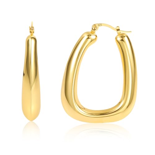 ALEXCRAFT 14K Dick Eckige Creolen Gold für Damen Goldener Ohrringe Vergoldet Chunky Hoops Gold Gift für Frauen Freundin Mama Mädchen von ALEXCRAFT
