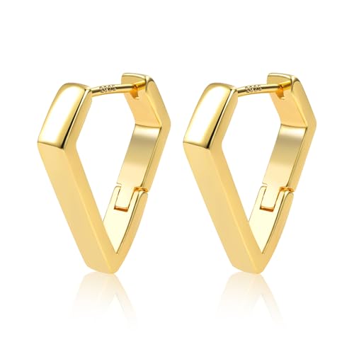 ALEXCRAFT 14K Dick Rhombus Ohrringe Gold Creolen Eckig Klein Damen Chunky Goldener Vergoldete Ohrringe Geschenk für Frauen Freundin Mama Mädchen von ALEXCRAFT