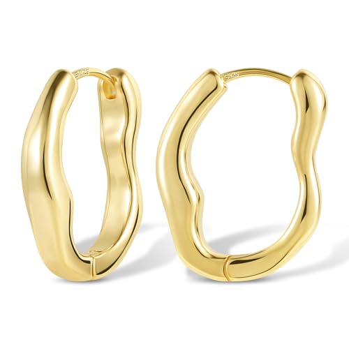 ALEXCRAFT 14K Irregular Ohrringe Gold Creolen Klein Chunky Goldene Ohrringe Damen Geschenk für Frauen Freundin Mama Mädchen von ALEXCRAFT