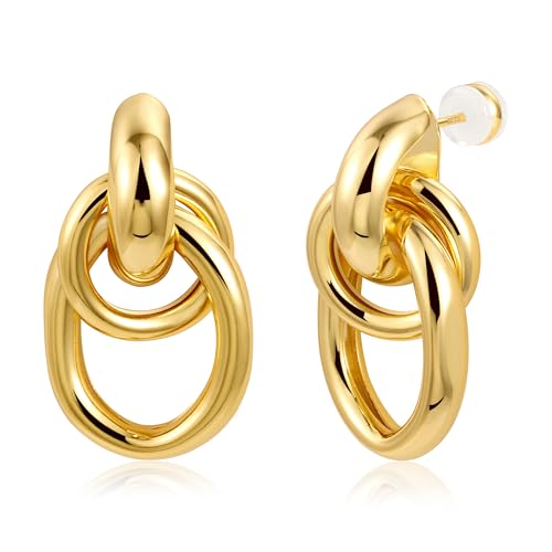 ALEXCRAFT14K Knoten Statement Ohrringe Gold Groß Chunky Drop Earrings Vergoldet Ohrringe Geschenk für Frauen Freundin Mama Mädchen von ALEXCRAFT