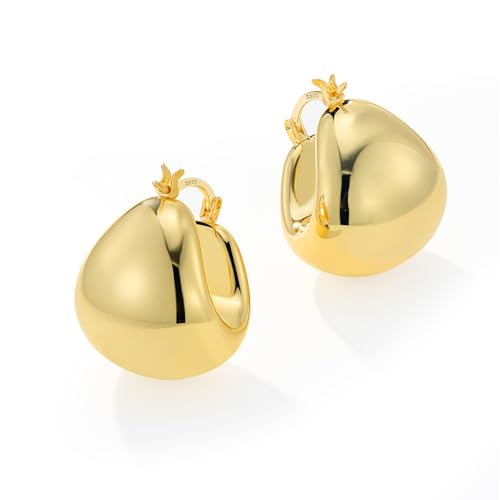 ALEXCRAFT 14K Ohrringe Gold Creolen Breit Chunky Hoop Earrings Goldene Ohrringe Damen für Frauen Freundin Mama Mädchen von ALEXCRAFT