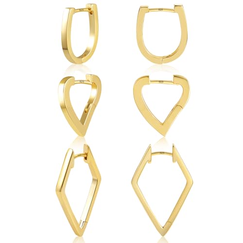 ALEXCRAFT Herz Ohrringe Gold Set Creolen Eckig Klein Damen 14K Geometrie Goldener Ohrringe Vergoldete Geschenk für Frauen Freundin Mama Mädchen von ALEXCRAFT