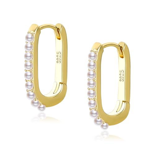 ALEXCRAFT 14K Perlen Ohrringe Gold Creolen Eckig Klein Goldene Ohrringe Damen Geschenk für Frauen Freundin Mama Mädchen ALEXCRAFT 14K Perlen Ohrringe Gold Creolen Eckig Klein Goldene Ohrringe Damen Geschenk für Frauen Freundin Mama Mädchen von ALEXCRAFT