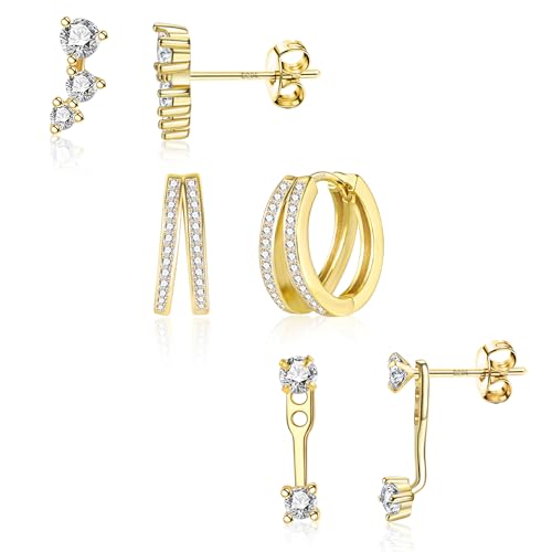 ALEXCRAFT 14K Vergoldet Ohrringe Silber 925 Ohrringe Set Damen, Doppel Creolen Kleine Ohrstecker Gold Zirkonia Stapelbar Wasserfest Ohrringe Stecker Gold Ohrringe Set für Mehrere Piercings Ohrlöcher ALEXCRAFT 14K Vergoldet Ohrringe Silber 925 Ohrringe Set Damen, Doppel Creolen Kleine Ohrstecker Gold Zirkonia Stapelbar Wasserfest Ohrringe Stecker Gold Ohrringe Set für Mehrere Piercings Ohrlöcher von ALEXCRAFT