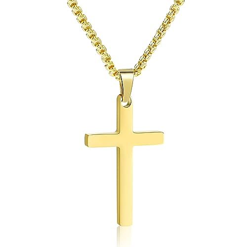 ALEXCRAFT 14K Kreuz Kette Gold Halskette für Herren Damen Cuban Link Chain Panzerkette Hip-Hop Kette Länge mit kubanischem Kettenanhänger(Gold 5mm) von ALEXCRAFT