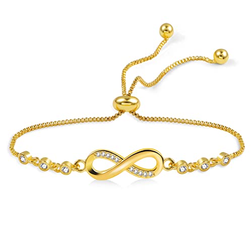 ALEXCRAFT 18 Karat Armband Damen Gold Zirkonia Anhängern Verstellbar Armkette Schmuck Valentinstag Muttertagsgeschenke Geburtstags Weihnachten Geschenk für Frauen Freundin Mama Mädchen von ALEXCRAFT